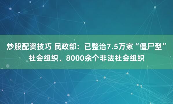 炒股配资技巧 民政部：已整治7.5万家“僵尸型”社会组织、8000余个非法社会组织